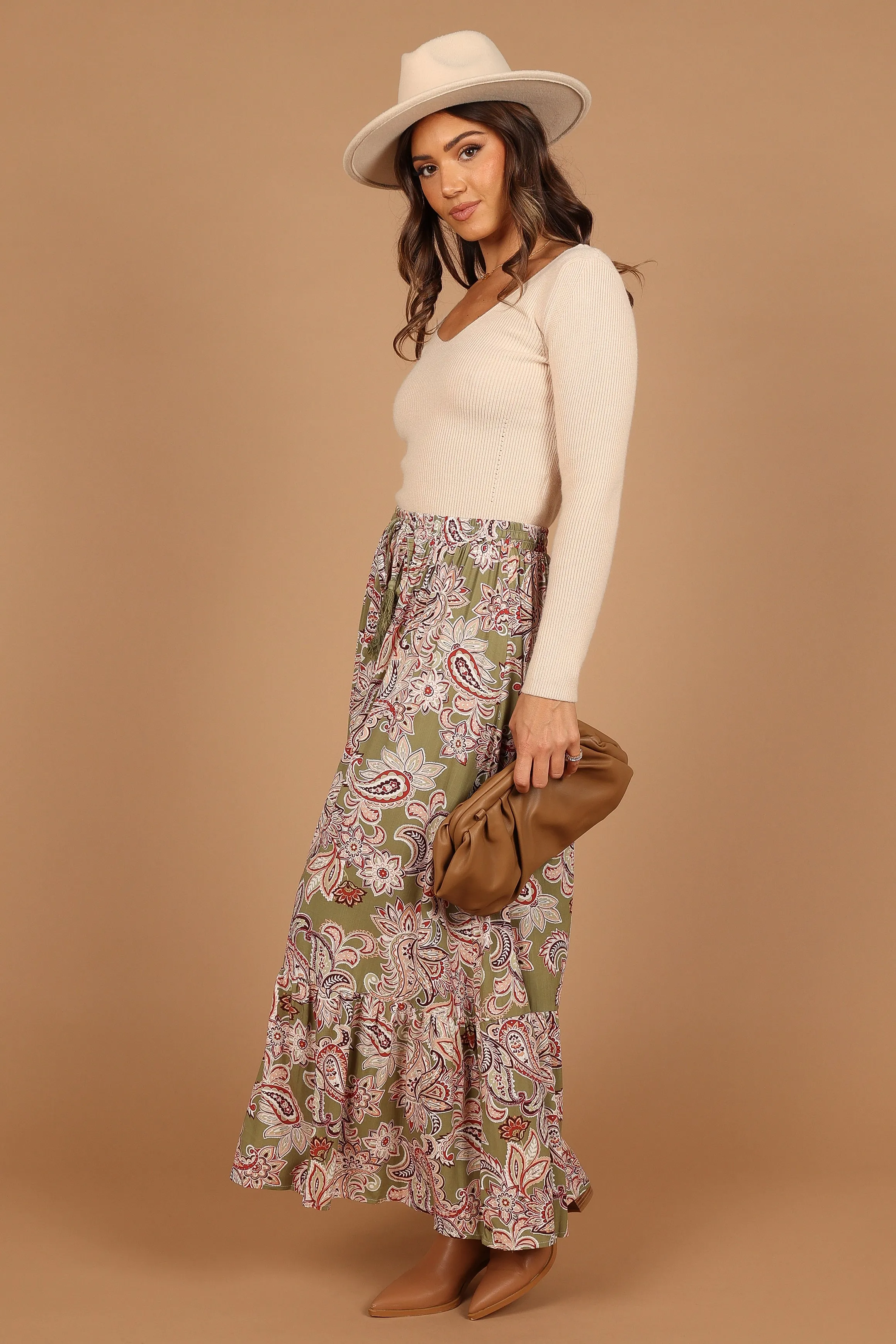 Katherine Skirt - Olive Paisley