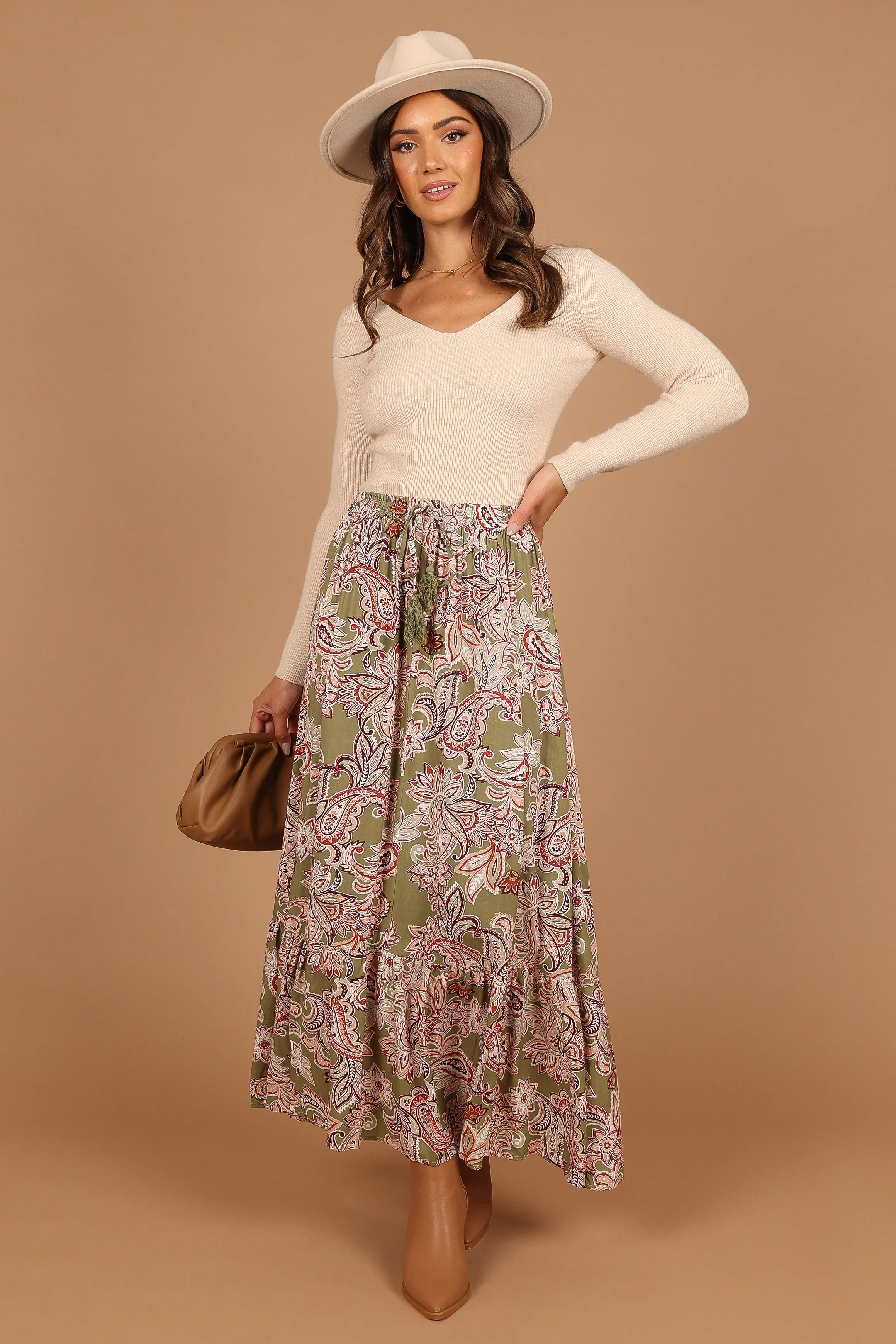 Katherine Skirt - Olive Paisley