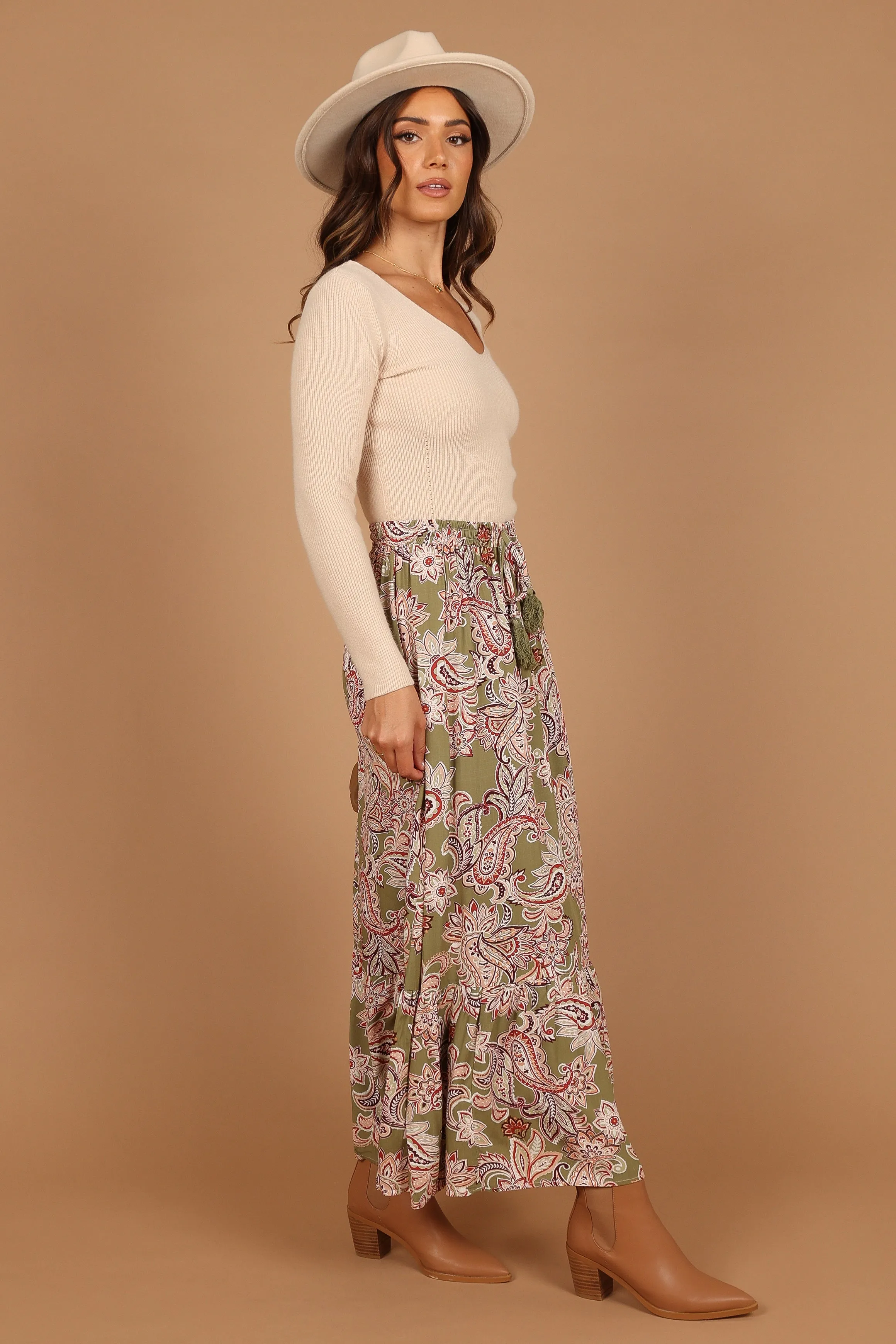 Katherine Skirt - Olive Paisley