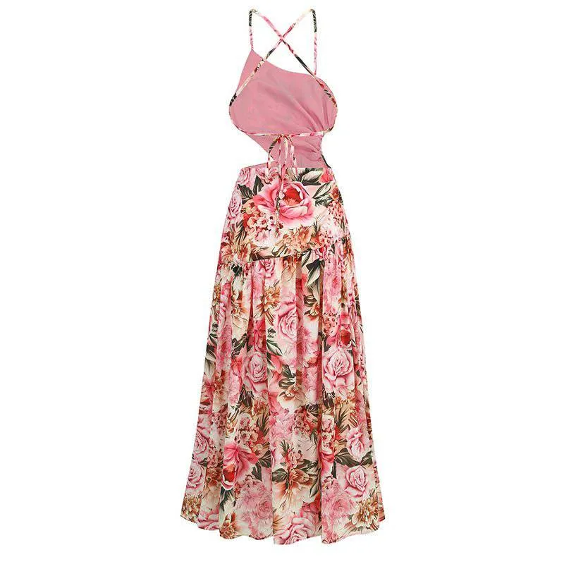 Katie Floral Print Hollow Cut-Out Maxi Dress