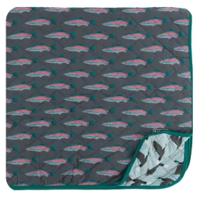 KicKee Pants Stone Rainbow Trout / Jade Mallard Duck Quilted Toddler Blanket