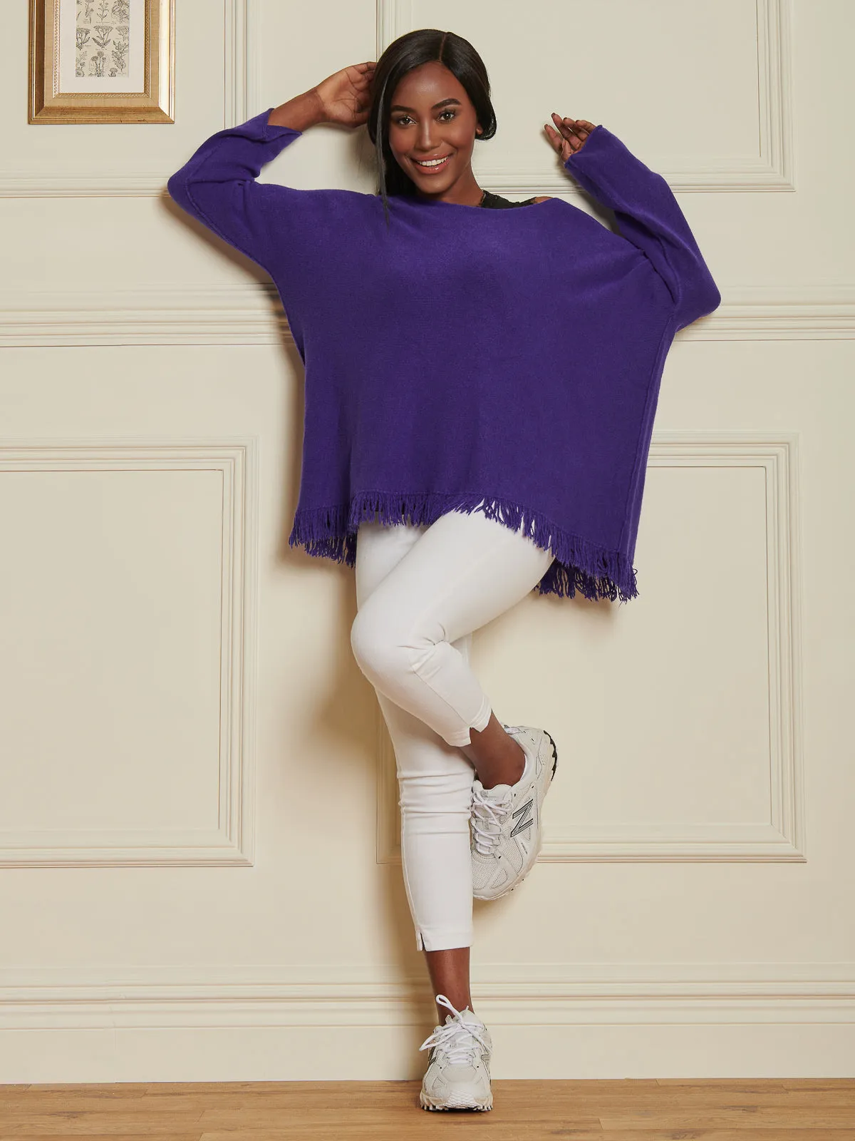 Knitted Fringe Detail Jumper, Purple