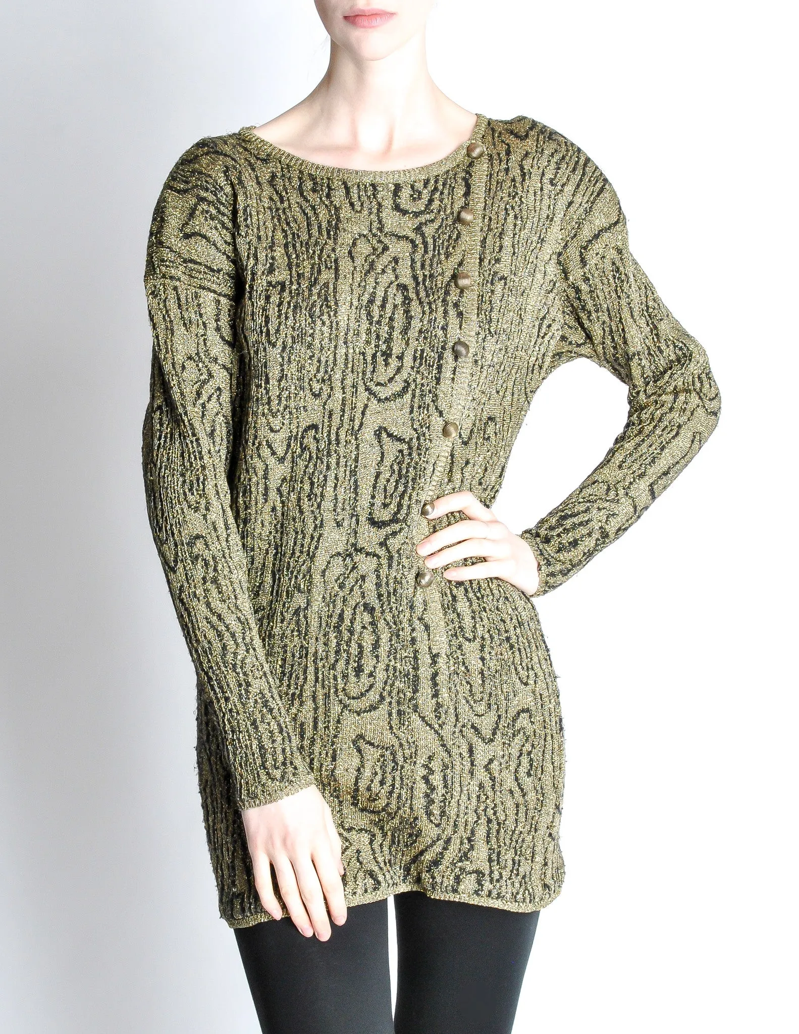 Krizia Vintage Black and Gold Sweater Dress