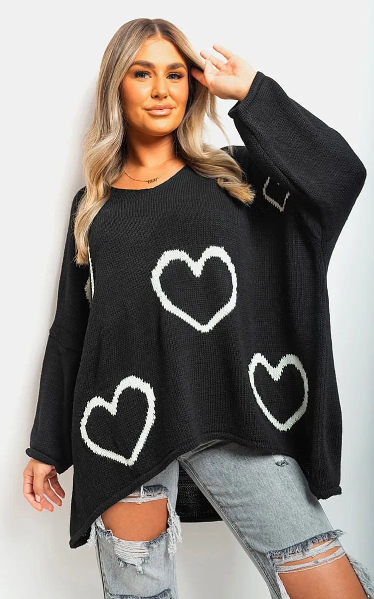 Lailah Knitted Oversized Heart Prints Jumper