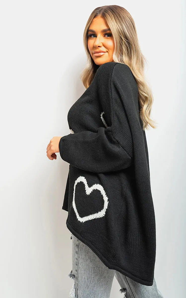 Lailah Knitted Oversized Heart Prints Jumper