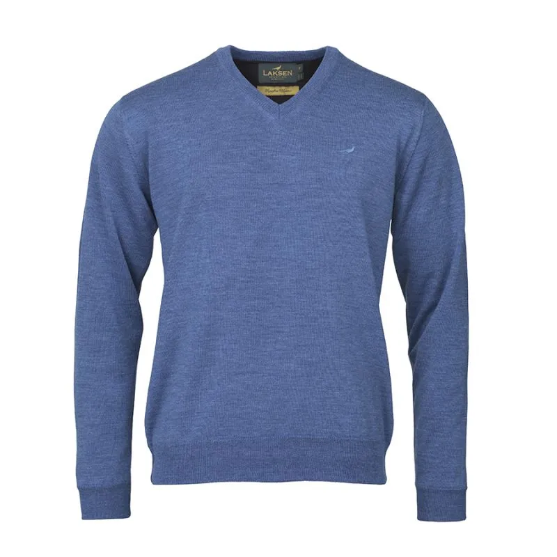 Laksen Grantham Windstopper V-Neck Merino Mens Jumper - Denim