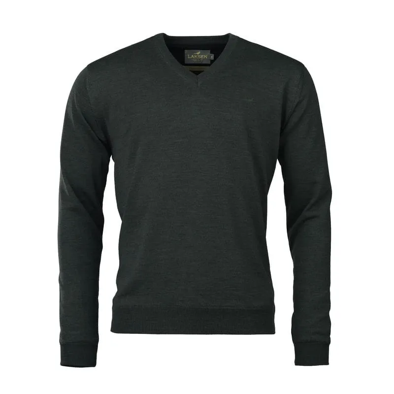 Laksen Grantham Windstopper V-Neck Merino Mens Jumper - Olive