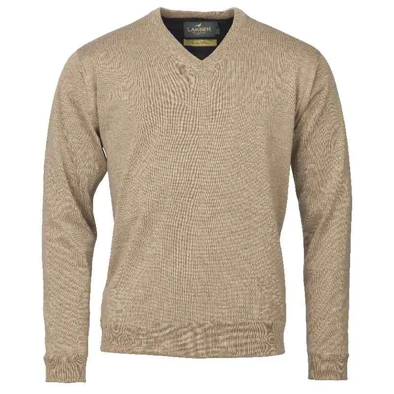 Laksen Grantham Windstopper V-Neck Merino Mens Jumper - Sand