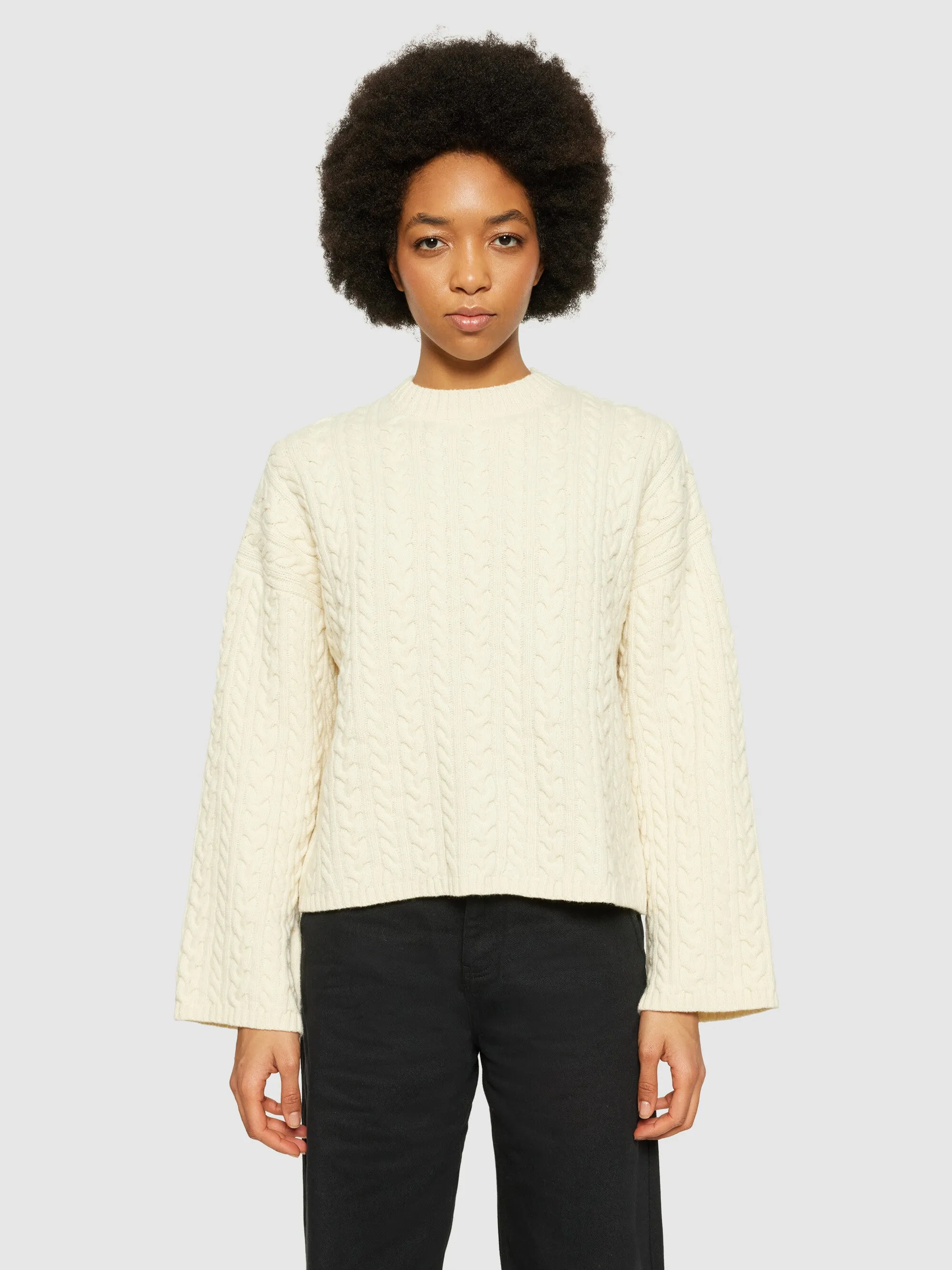 Lambswool cable crew neck - RWS - Buttercream