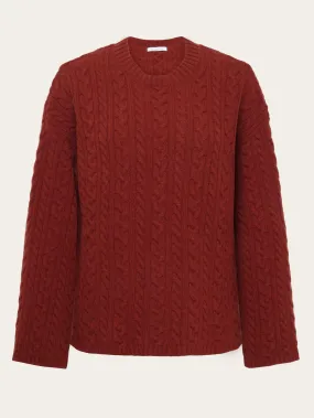 Lambswool cable crew neck - RWS - Fired Brick