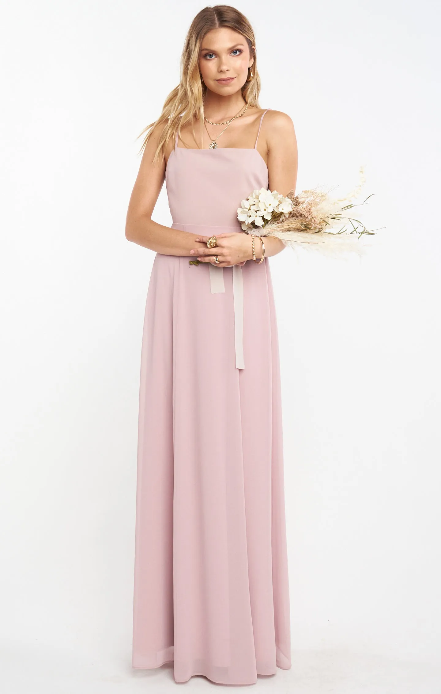 Lauren Tie Maxi Dress ~ Neutral Mauve Chiffon