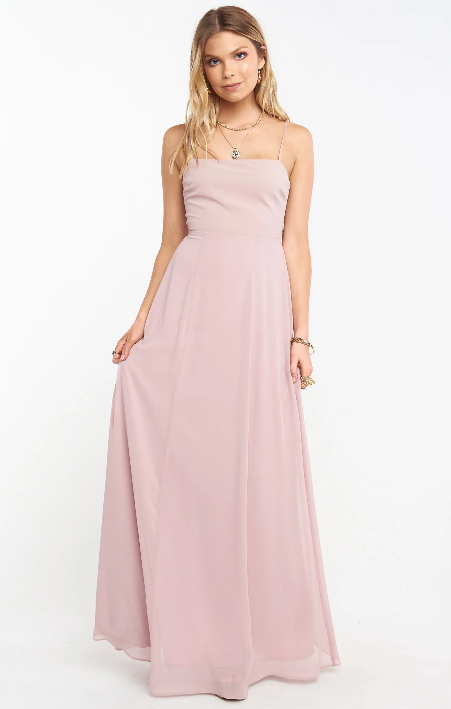 Lauren Tie Maxi Dress ~ Neutral Mauve Chiffon