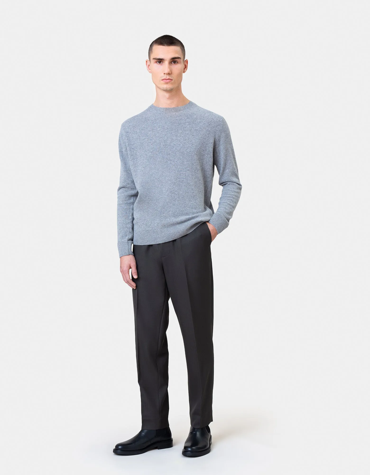 Light Merino Wool Crew - Navy Blue