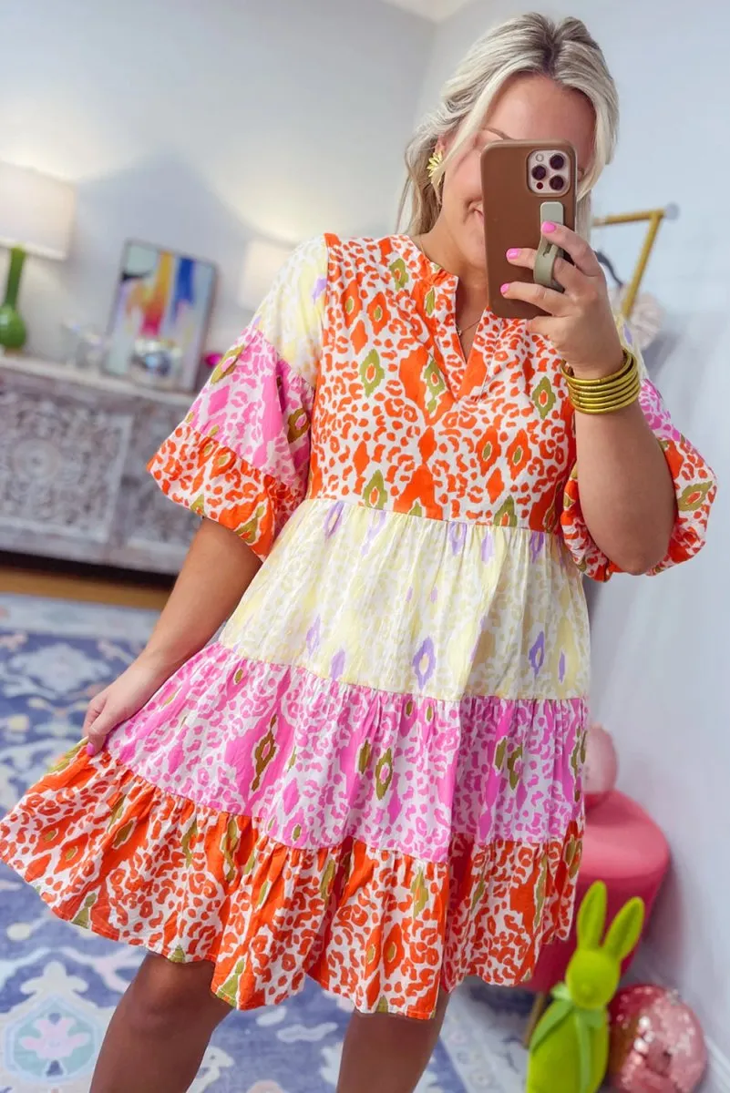 Lilly Boho Multicolor Bubble Sleeve Tiered Dress