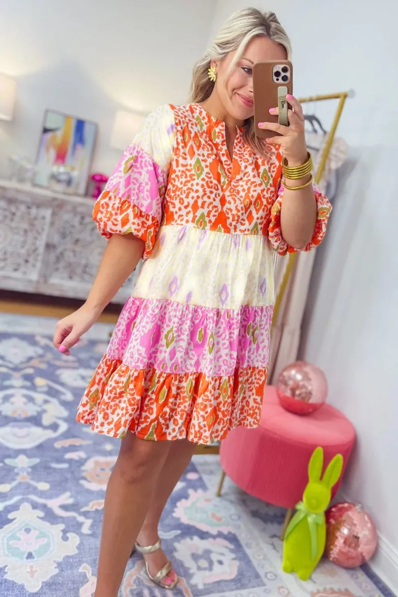 Lilly Boho Multicolor Bubble Sleeve Tiered Dress