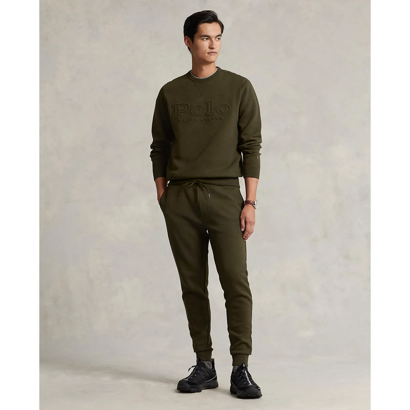 Logo-Embossed Double Knit Sweatshirt - Company Olive