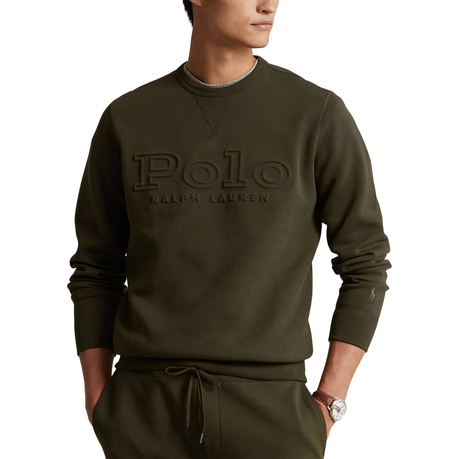 Logo-Embossed Double Knit Sweatshirt - Company Olive