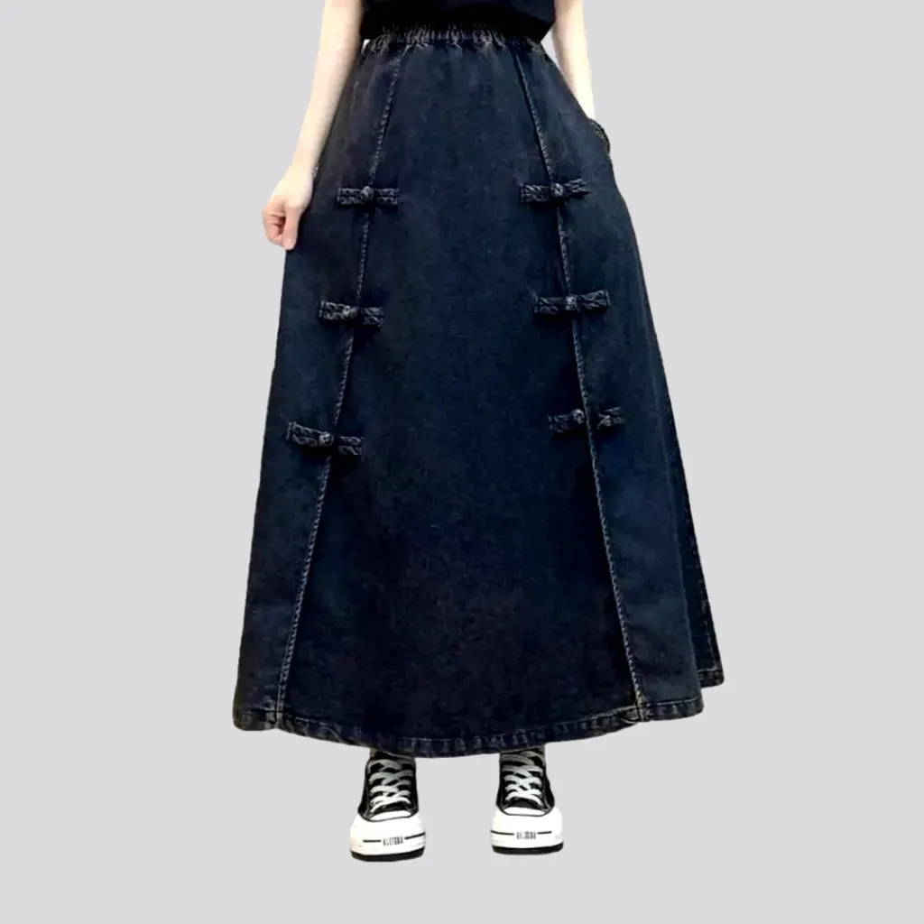 Long boho denim skirt for ladies