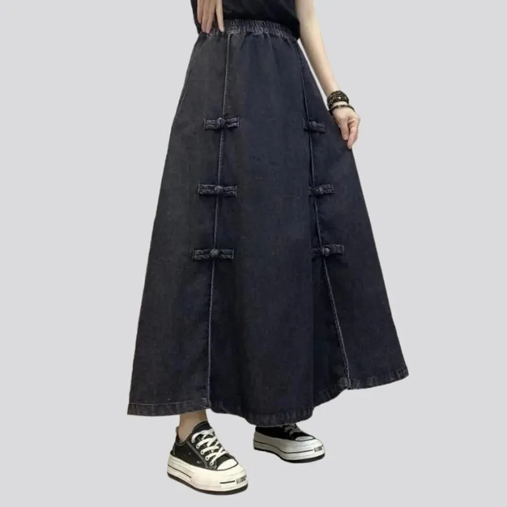 Long boho denim skirt for ladies