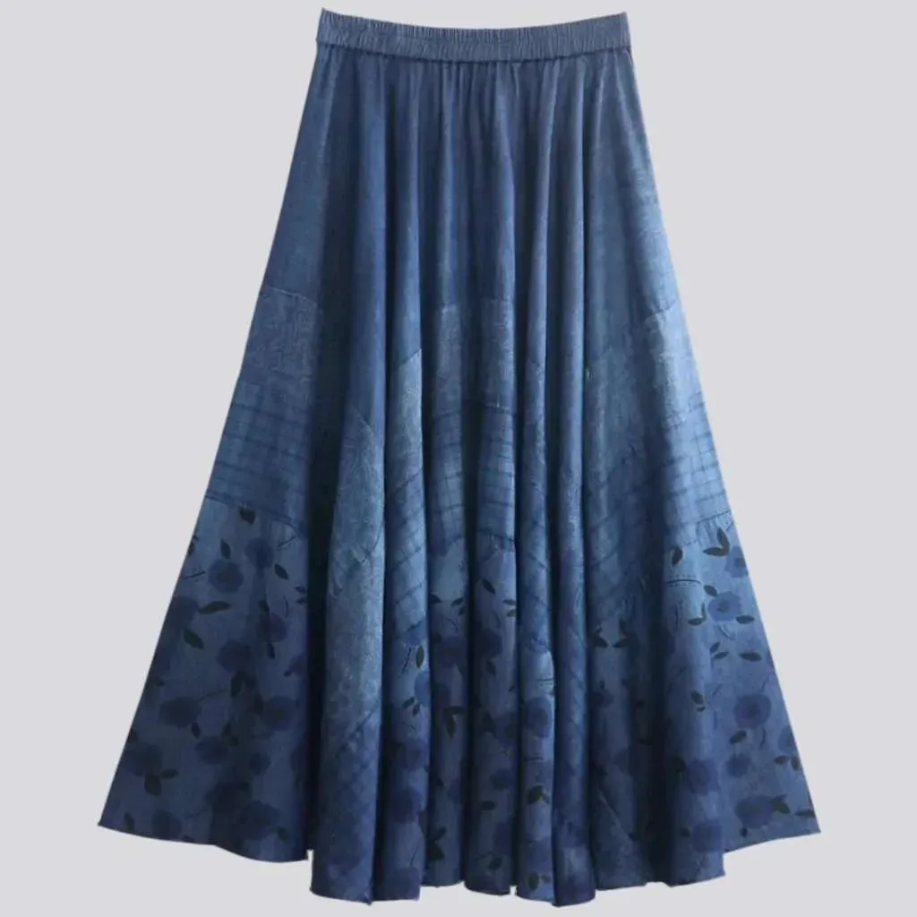 Long dark wash jeans skirt
 for women