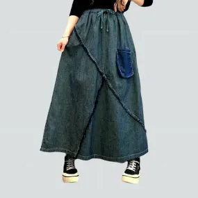 Long high-waist women's denim skirt