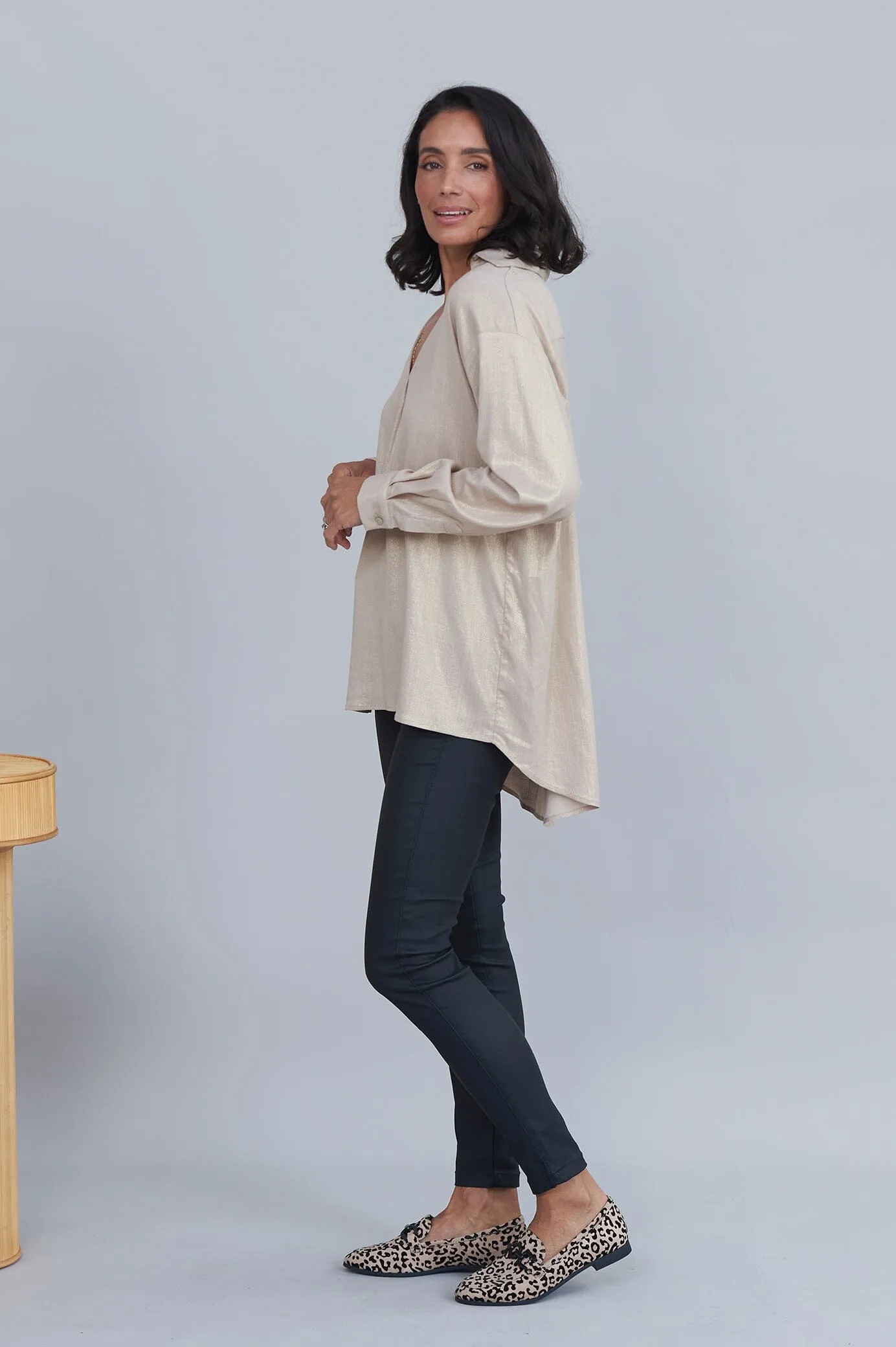 Lynette Collared Long Sleeve Shirt Light Gold