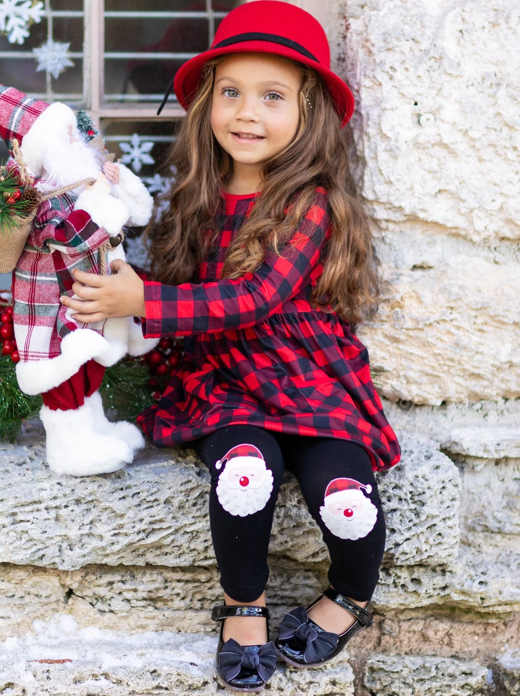 Mad For Plaid Santa Patched Legging Set