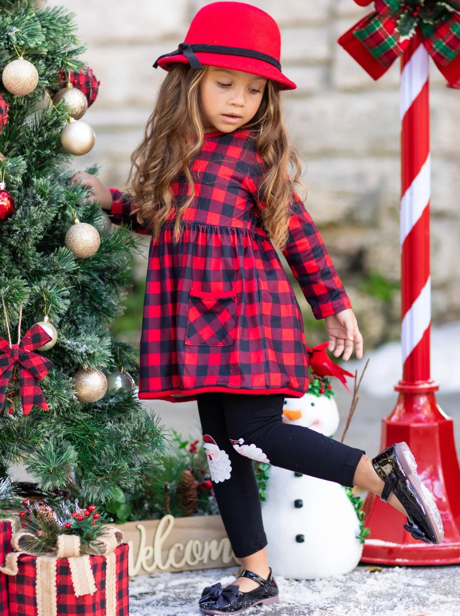 Mad For Plaid Santa Patched Legging Set