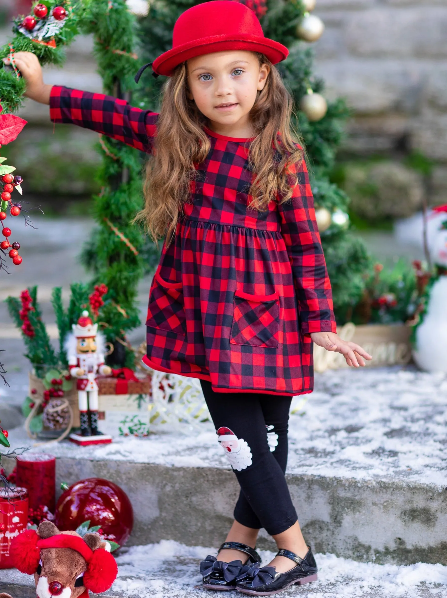 Mad For Plaid Santa Patched Legging Set