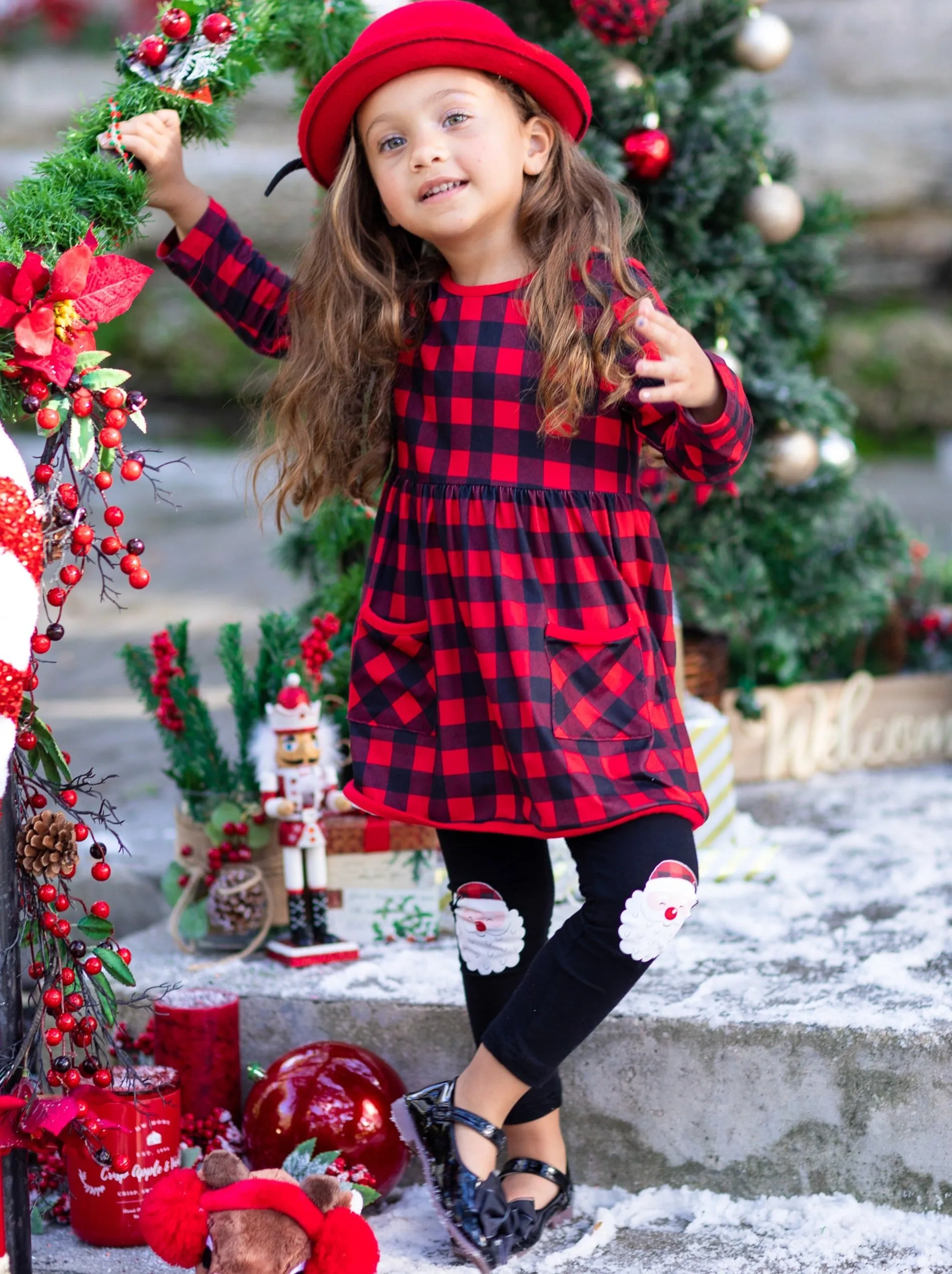 Mad For Plaid Santa Patched Legging Set