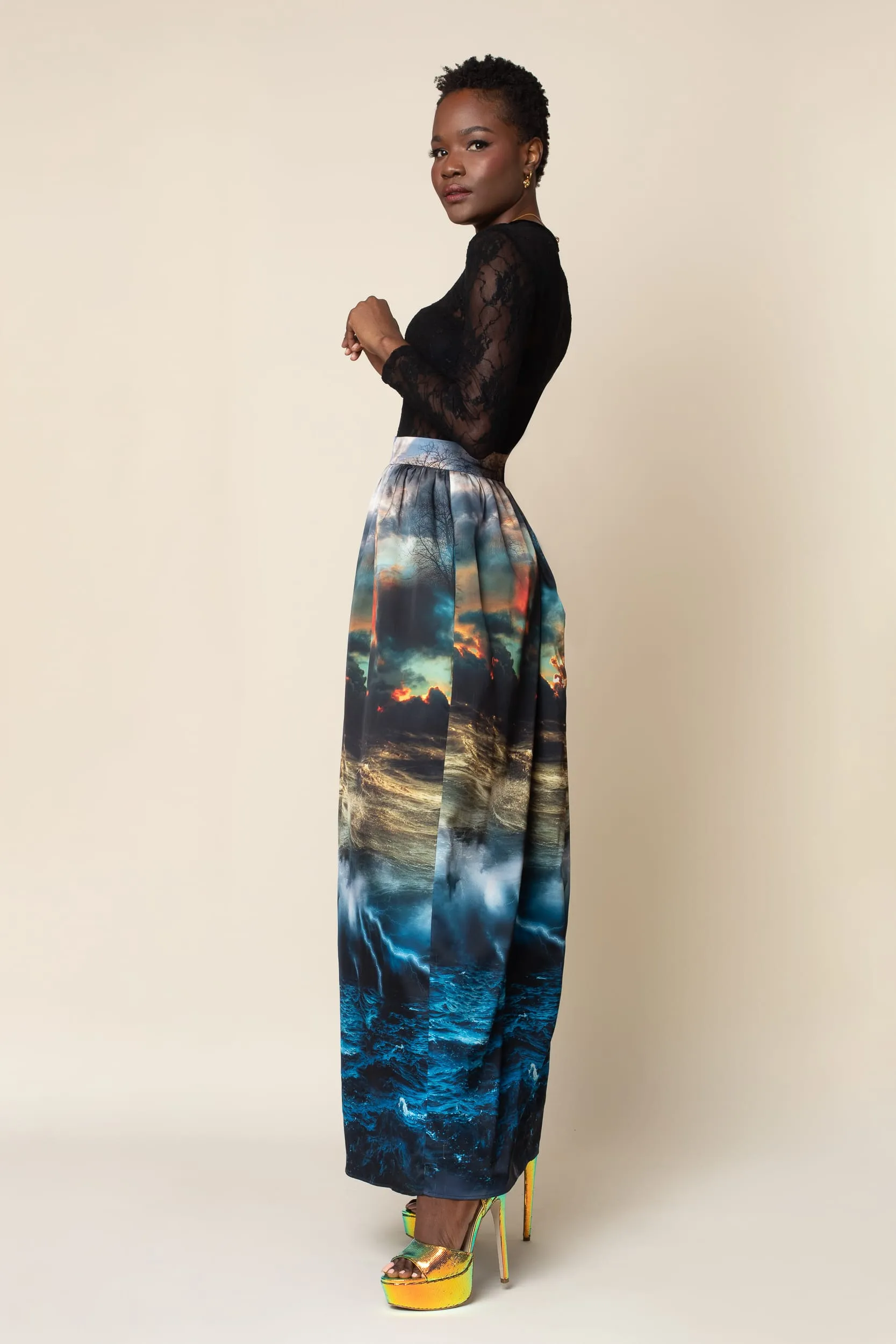 MADE TO ORDER: Chaos Print Maxi Full Length Skirt