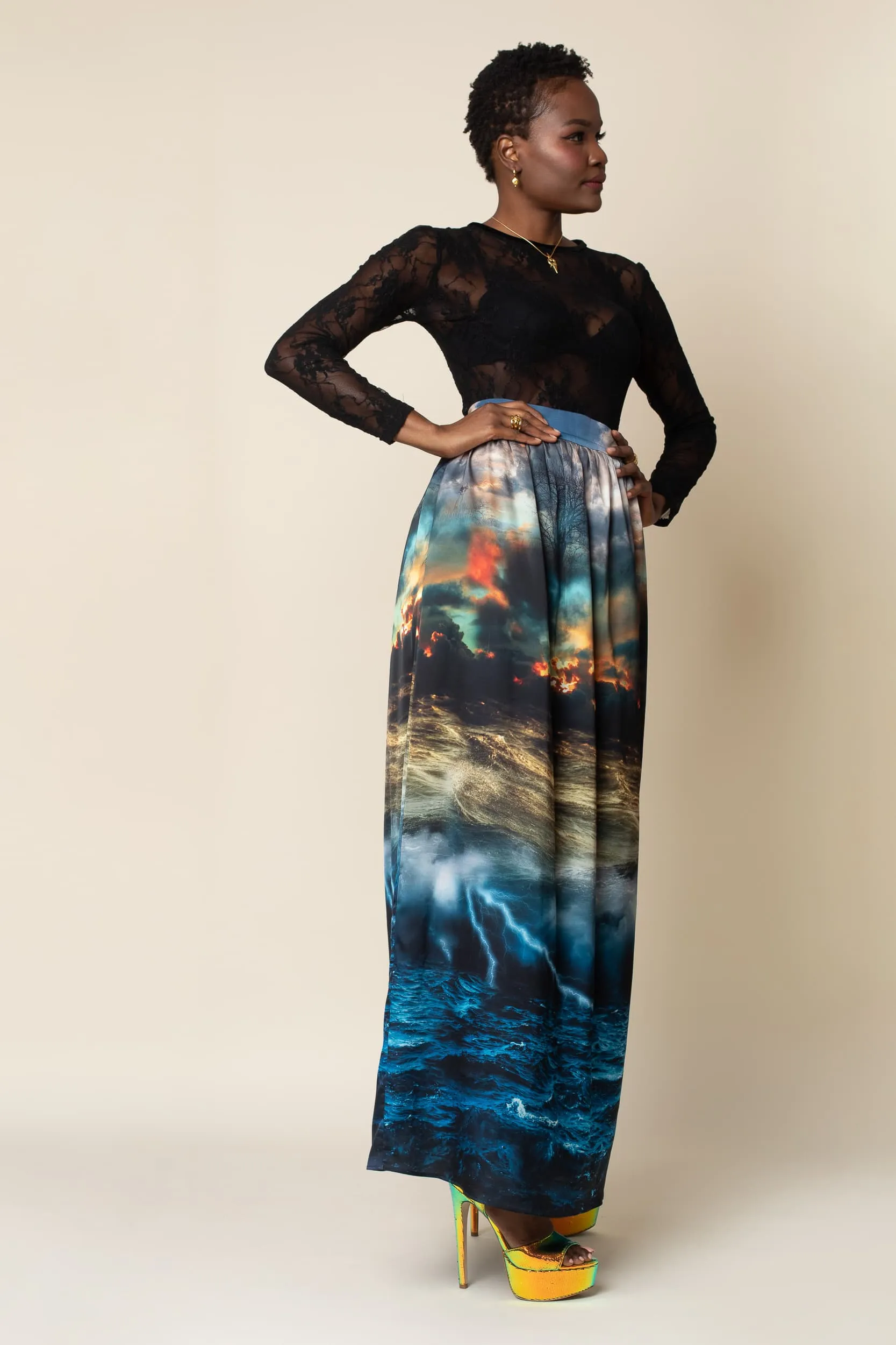 MADE TO ORDER: Chaos Print Maxi Full Length Skirt