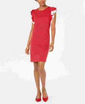 Maison Jules Women's Striped Ruffle-Sleeve Dress Red Size Large