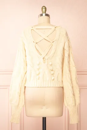 Maloune | Beige Sweater w/ Pompoms