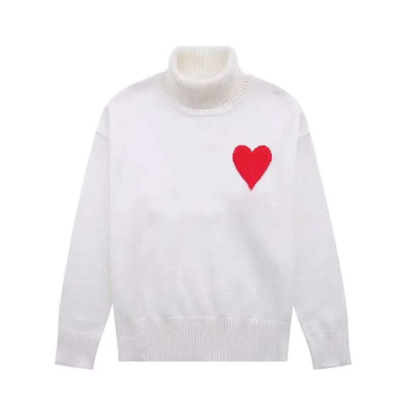 Mens Paris Fashion Designer Knitted Sweater Embroidered Red Heart Solid Color Big Love Round Neck Short Sleeve Amisweater Am i Pullover YMVX