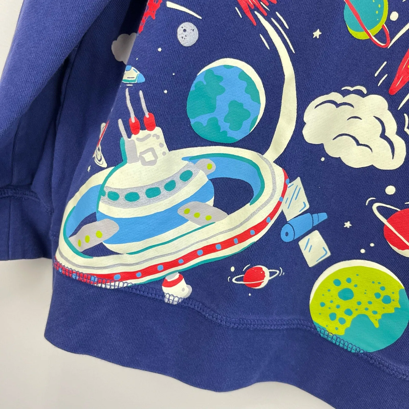 Mini Boden Glowing Space Sweatshirt School Navy Space Print 5-6