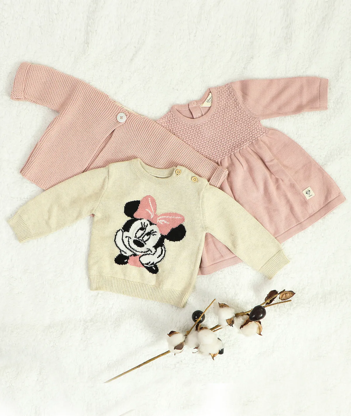 Minnie Mouse Jumper for Newborn Babies in Natural Melange & Blossom Color