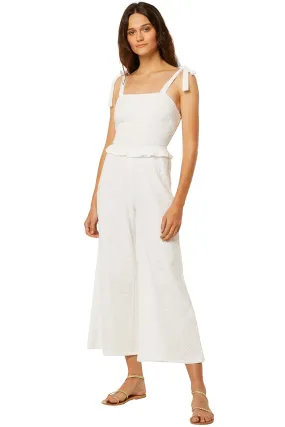 Misa - Etta Jumpsuit in White Paisley Eyelet