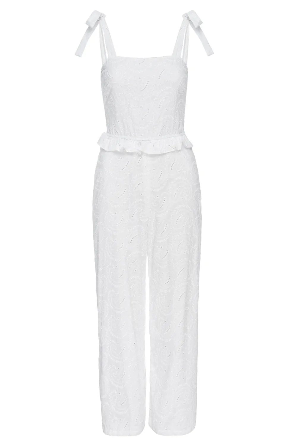 Misa - Etta Jumpsuit in White Paisley Eyelet