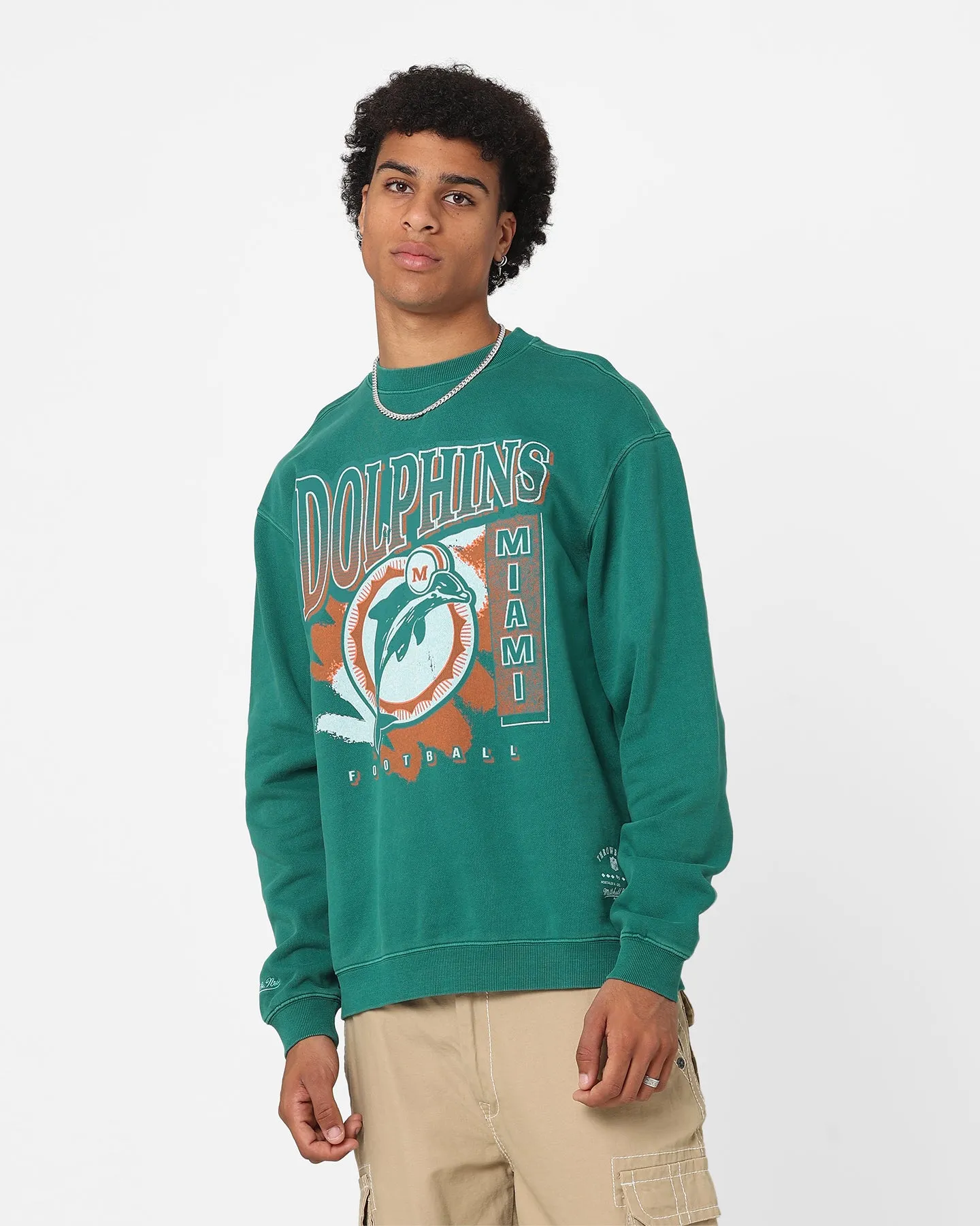 Mitchell & Ness Miami Dolphins Paintbrush Crewneck Aqua