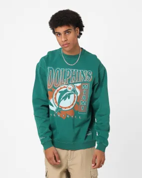 Mitchell & Ness Miami Dolphins Paintbrush Crewneck Aqua