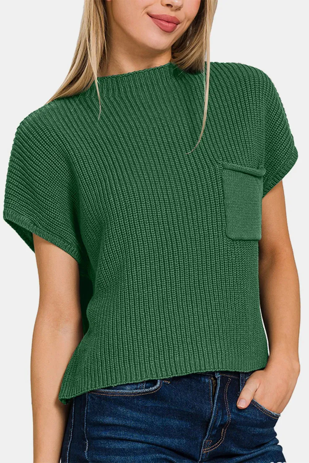 Mock Neck Short Sleeve Cropped Sweater