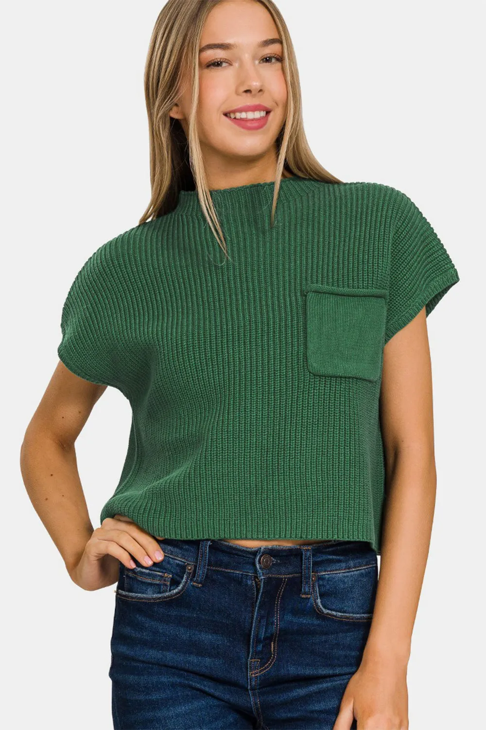 Mock Neck Short Sleeve Cropped Sweater