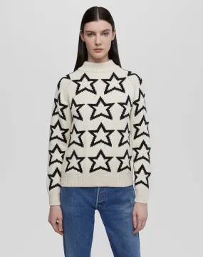 Mock Neck Star Pullover - Ivory/Black