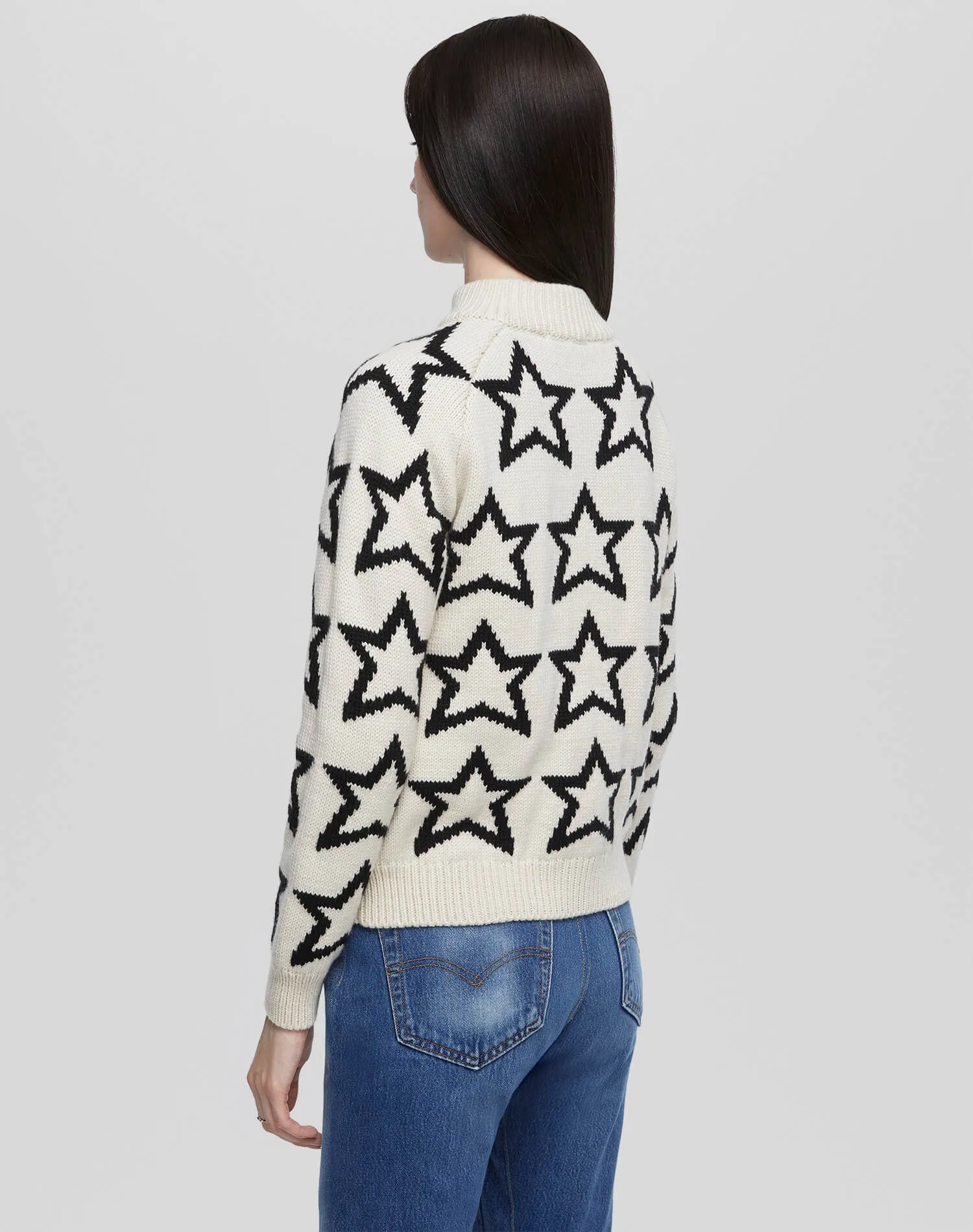 Mock Neck Star Pullover - Ivory/Black