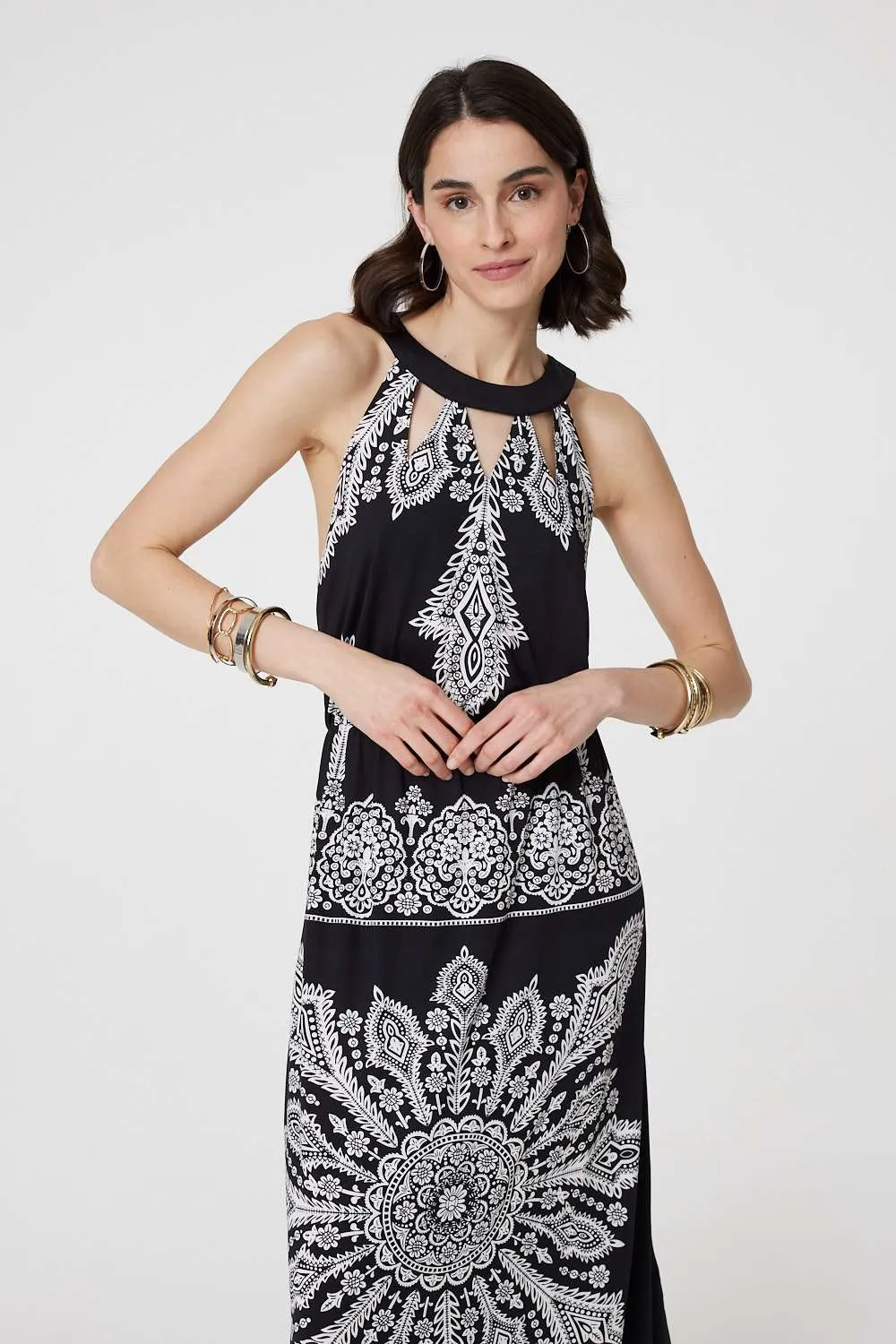 Mosaic Print Halter Neck Long Dress