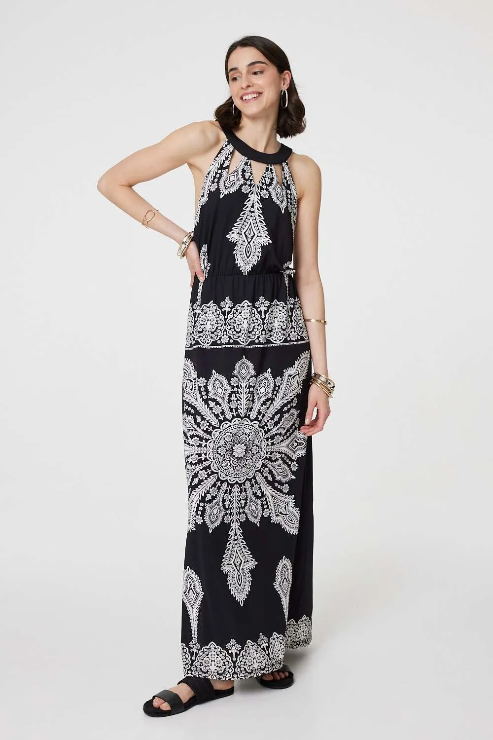 Mosaic Print Halter Neck Long Dress