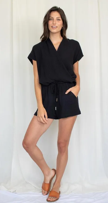 Natalie Busby Black Cotton Gauze Twist Blouse