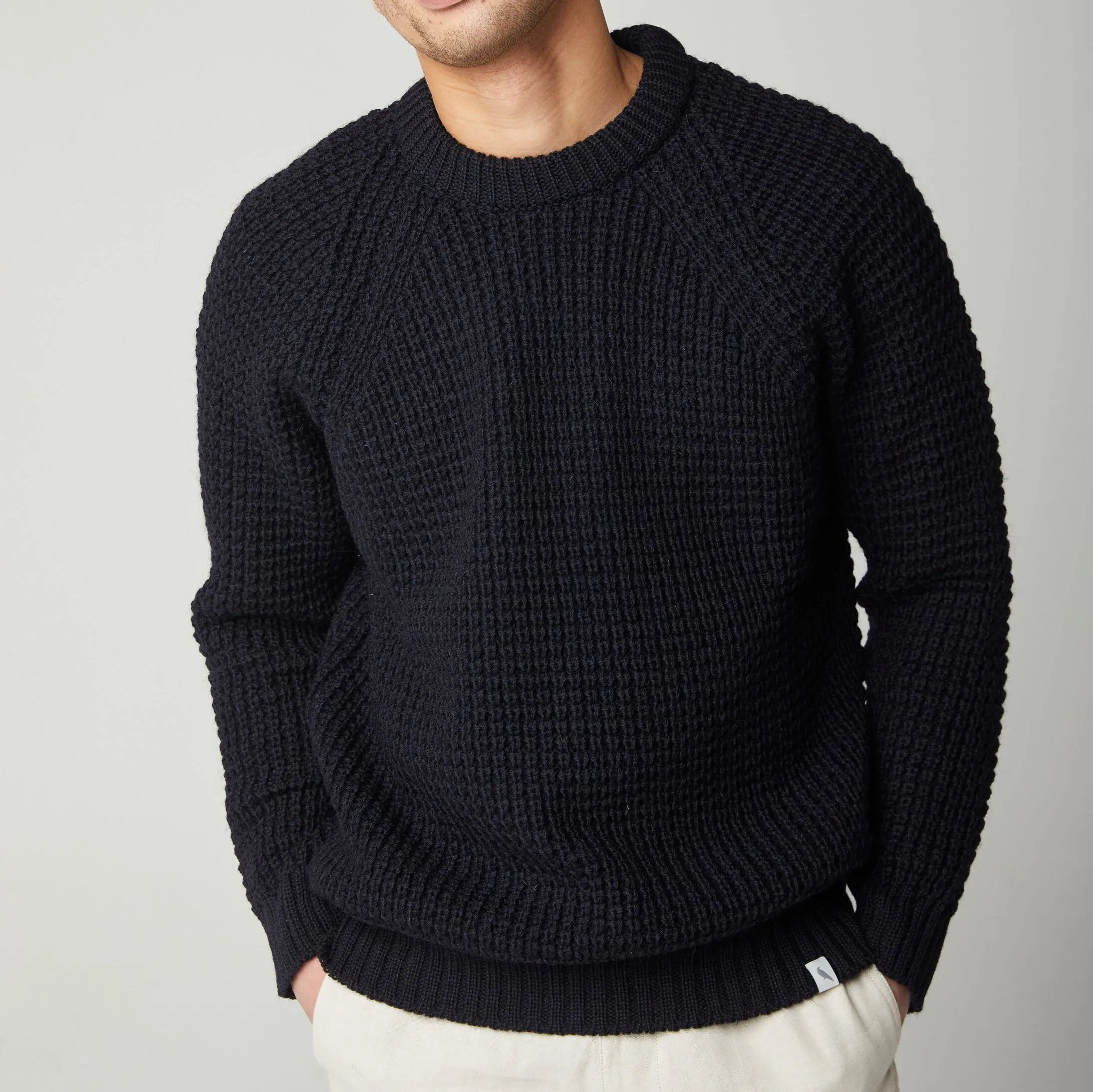 Navy Waffle Crew Neck Jumper