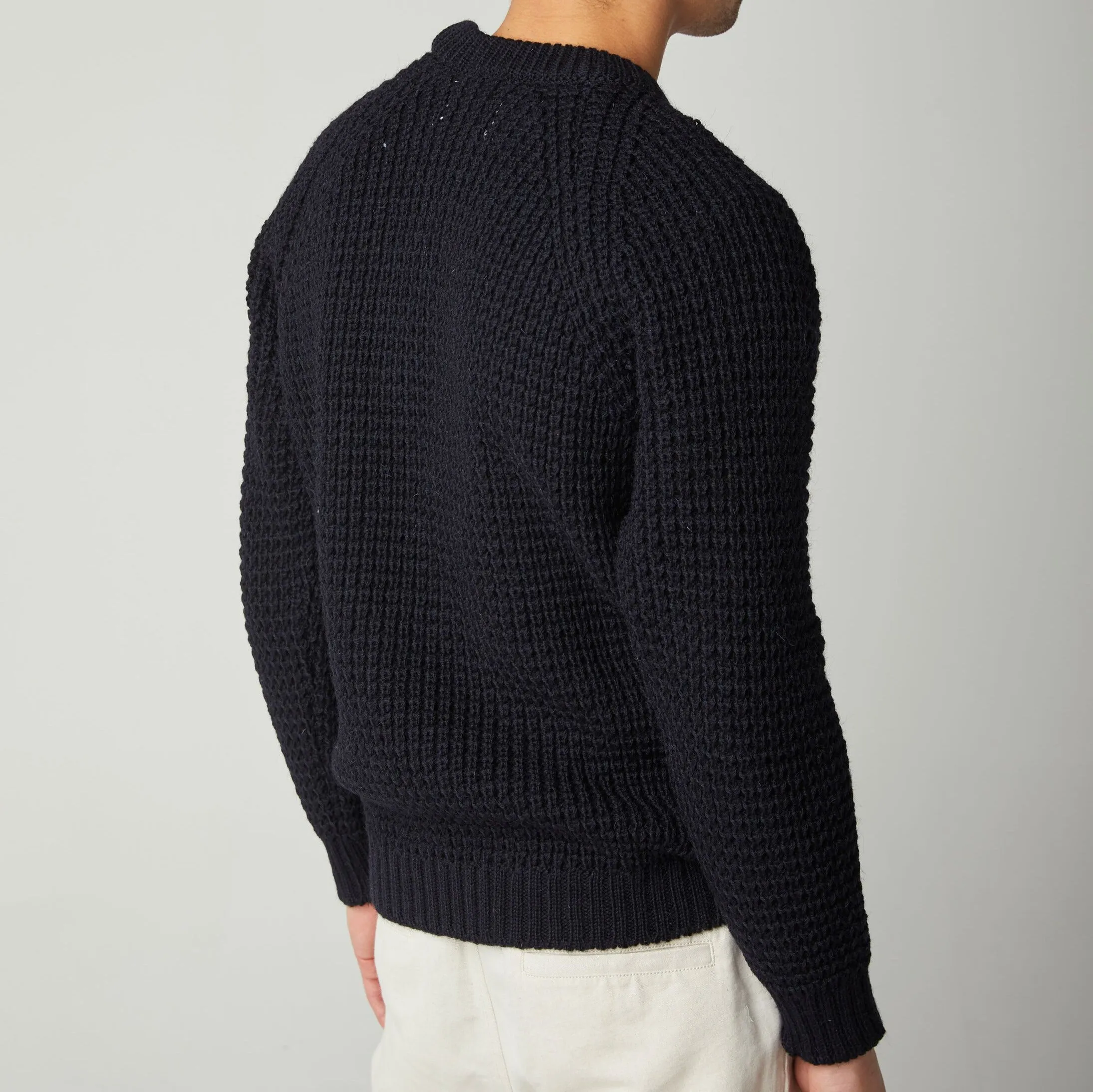 Navy Waffle Crew Neck Jumper